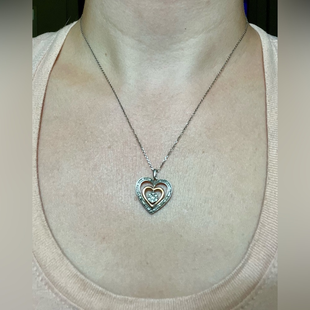 Diamond Heart Pendant Necklace, Rose Gold and Sterling Silver